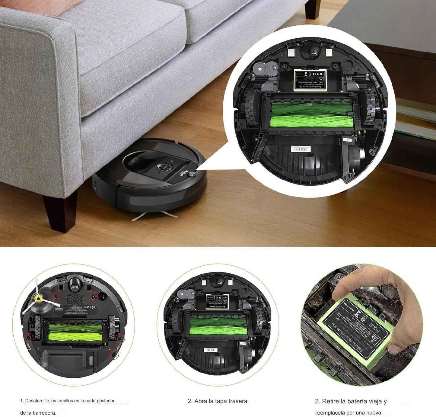 Bateria 4000mAh: Compatible con Roomba Irobot series E, I y J